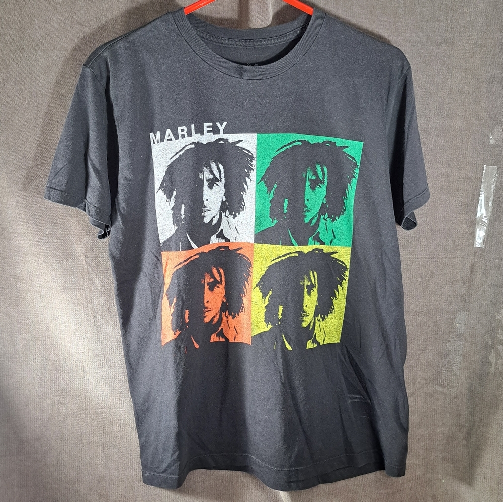 Zion Rootswear Bob Marley Pop Art Colour Block Faces Black Graphic Tee G M